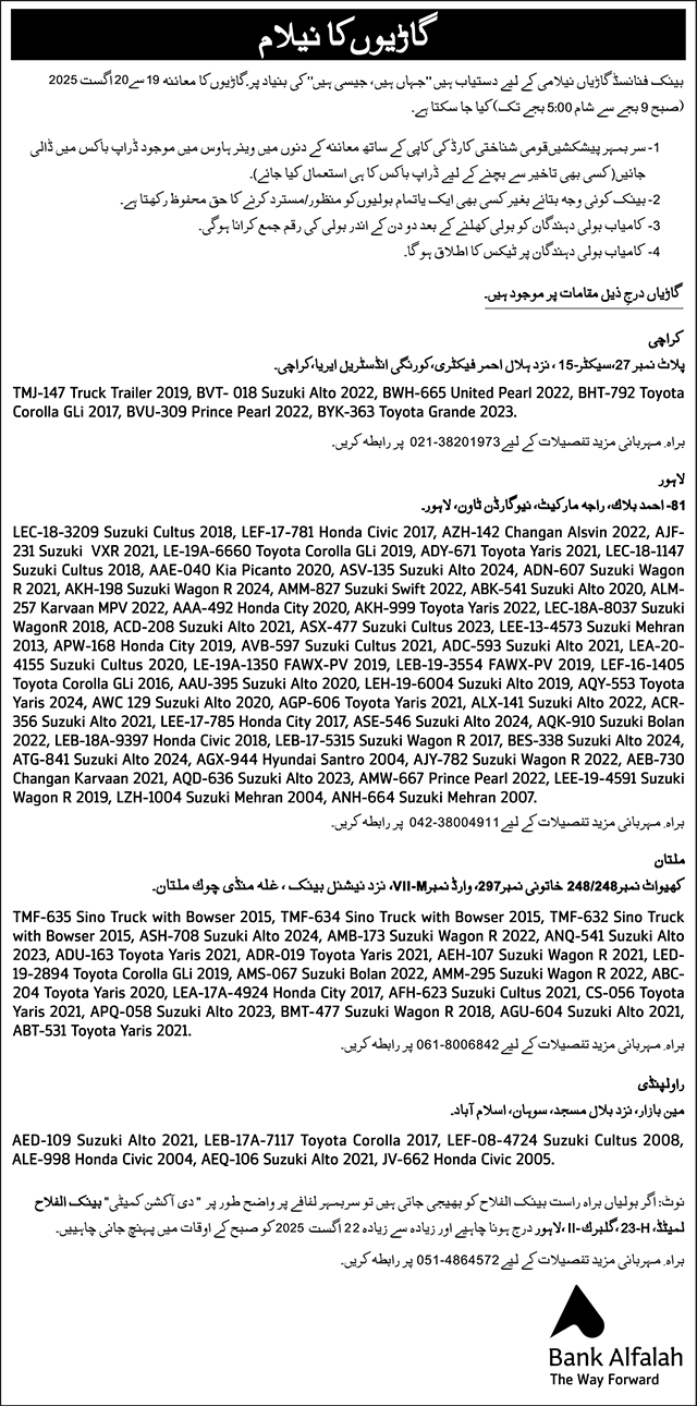 Bank Alfalah Tender Notice